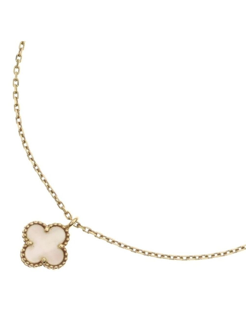 Van Cleef & Arpels Sweet Alhambra Shell Pendant Chain White Yellow Gold Necklace